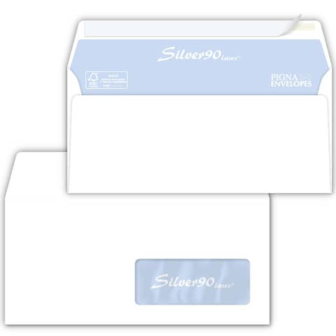 Buste con finestra Pigna Envelopes Silver90 Laser patella chiusa 110x230 mm