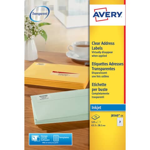 Etichette poliestere trasparenti opache AVERY QuickPEEL 63,5x38,1 mm - 21