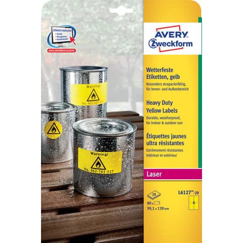 Etichette permanenti poliestere giallo Avery 99,1x139 mm - 4 et/foglio - per