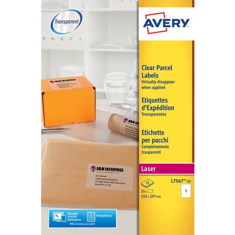 Etichette poliestere trasparenti lucide AVERY QuickPEEL 210x297 mm - 1