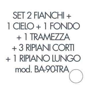 Set 2 fianchi+1 cielo+1 fondo+1 tramezza +3 piani corti+1 piano lungo per armadio