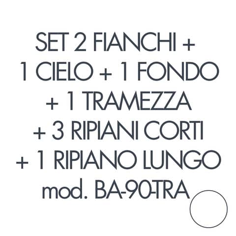 Set 2 fianchi+1 cielo+1 fondo+1 tramezza +3 piani corti+1 piano lungo per armadio