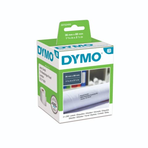 Rolls of 260 labels Dymo LabelWriter Extended Addresses 89x36 mm white