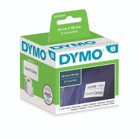 Rotolo da 220 etichette Dymo LabelWriter Spediz./Badge 101x54 mm bianco
