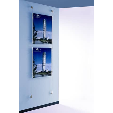 Sistema a cavetto per 2 pannelli porta-avvisi Tecnostyl in acril. 50x70cm