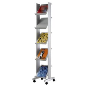 Floor-standing magazine rack Paperflow corner 5 shelves with wheels aluminium