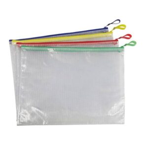 Busta in PVC Beautone trasparente con chiusura zip colorata 32,5x24 cm