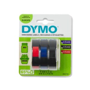 Embossing tapes for Dymo vinyl labellers 9 mm x 3 m assorted