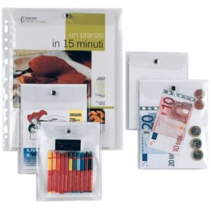 Busta con bottone Sei Rota Press 4E alto spessore 12x15,5 cm trasparente