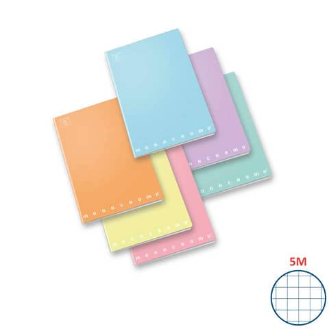 Quaderno 42 fogli PIGNA Monocromo Pastel A4 a quadretti 5M assortiti