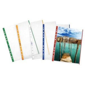 Buste a perforazione universale goffrate FAVORIT A4 banda verde - linear