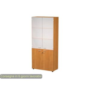 Armadio alto noce con 2 ante basse + 2 ante medie in vetro 90x45,8x200 cm linea