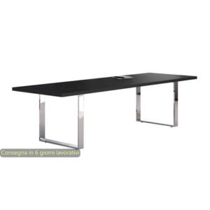 Tavolo riunioni nero venato frassino 220x100xH.74 cm gamba ad anello effetto