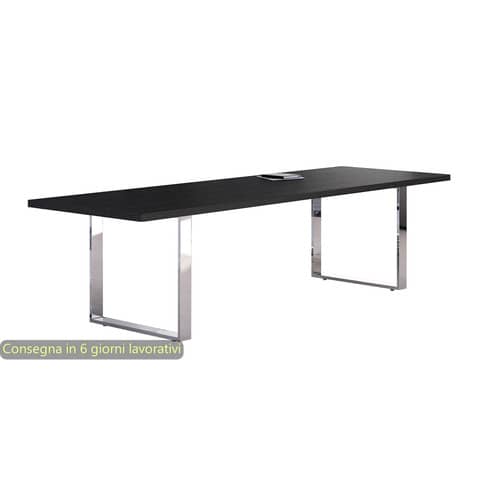 Meeting table black veined ash 220x100xH.74 cm ring leg effect