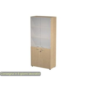 Armadio alto rovere con 2 ante basse + 2 ante medie in vetro 90x45,8x200 cm linea