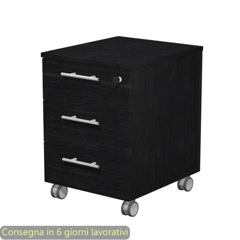 Cassettiera 3 cassetti nero venato frassino 41,8x52xH.61,5 cm fornita