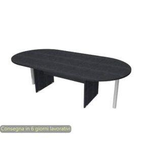Tavolo riunione ovale nero venato frassino 220x110xH.72 cm gamba a