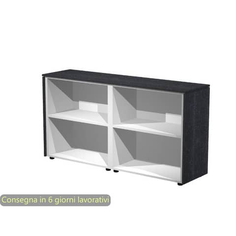 Mobile a giorno basso doppio top nero venato frassino163x43x81,4 cm struttura