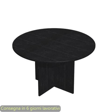 Tavolo riunione rotondo nero venato frassino Ø120xH.72 cm gamba a pannello