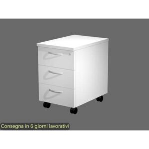 Cassettiera 3 cassetti bianco 44x60xH.60 cm con ruote e chiusura centralizzata,