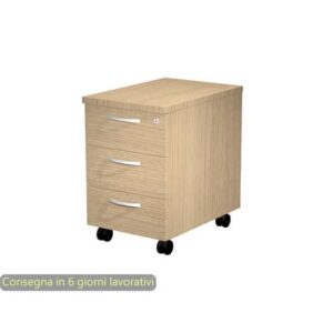 Cassettiera 3 cassetti rovere 44x60xH.60 cm con ruote e chiusura centralizzata,