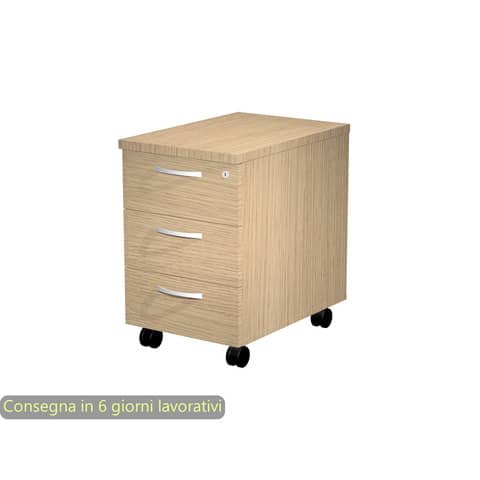 Cassettiera 3 cassetti rovere 44x60xH.60 cm con ruote e chiusura centralizzata,
