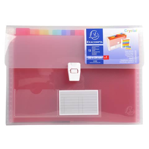 Classificatore Crystal Colours chiusura scatto 33x25 cm - 13 scomparti -