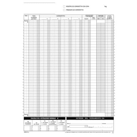 Blocco Registro Corrispettivi primanota dettaglianti data ufficio 29,7x21,5 cm