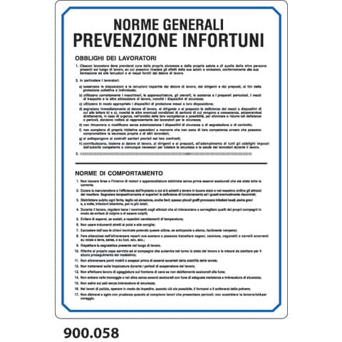 Cartello normativo "Norme generali prevenzione infortuni'' Dixon Industries