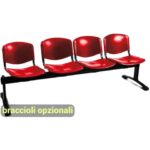 Panca 4 posti attesa Unisit Dado D54P - rivestimento ignifugo rosso