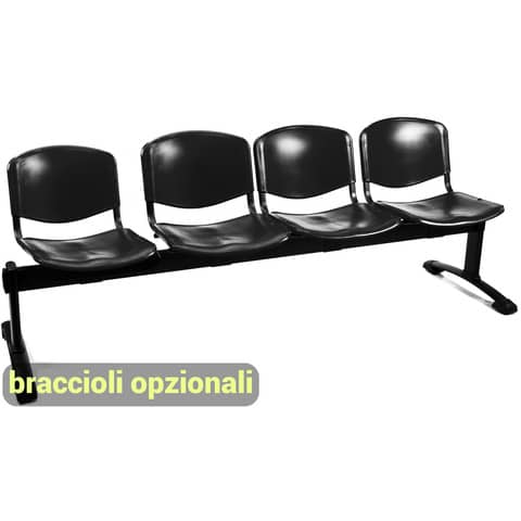 Panca 4 posti attesa Unisit Dado D54P - rivestimento ignifugo nero