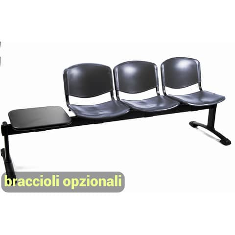 Panca 3 posti attesa Unisit Dado D5P3PT con tavolino - PPL nero