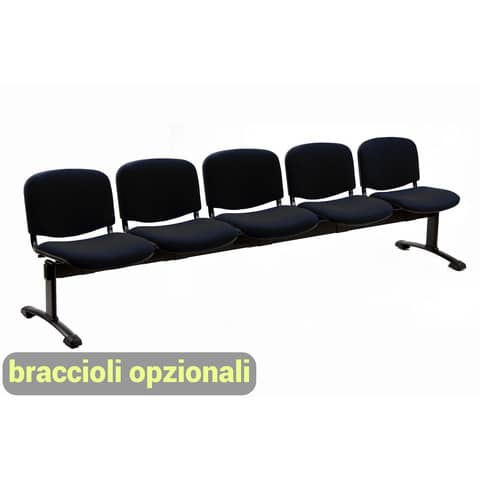 Panca 5 posti attesa Unisit Dado D55P - rivestimento ignifugo nero