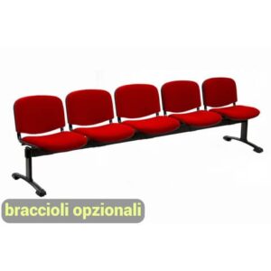 Panca 5 posti attesa Unisit Dado D55P - rivestimento ignifugo rosso