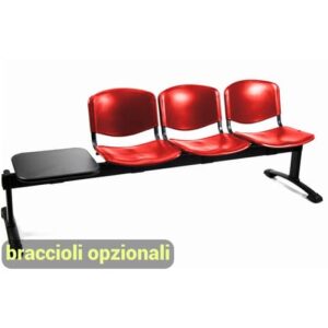 Panca 3 posti attesa Unisit Dado D5P3PT con tavolino - PPL rosso