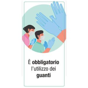 Adesivo segnaletico "È obbligatorio l'utilizzo dei guanti" 15x30 cm