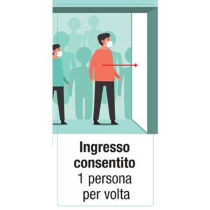Adesivo segnaletico "Ingresso consentito 1 persona per volta" 15x30 cm