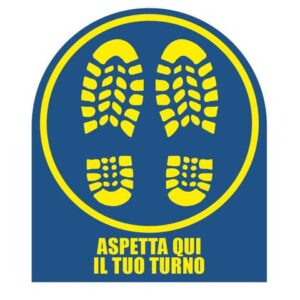 Adesivo segnaletico calpestabile Markin "Aspetta qui il tuo turno" in PVC