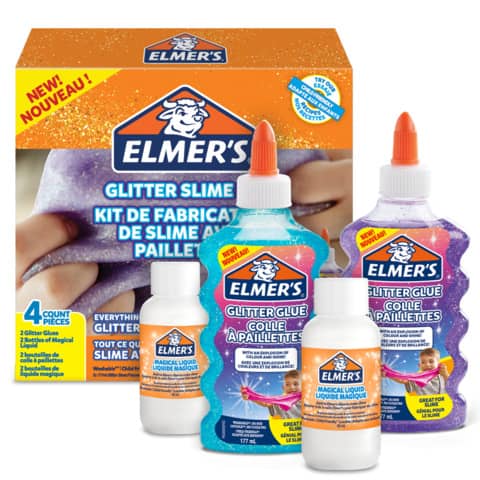 Kit Glitter Slime Elmer's 2 flaconi colla blu/viola 177 ml + 2 Magical