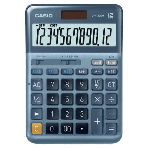 Casio DF-120EM-W-EP Desktop Calculator - blue - solar and battery powered