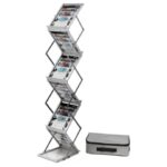 Deflecto® A4 aluminium floor display with 6 slanted compartments