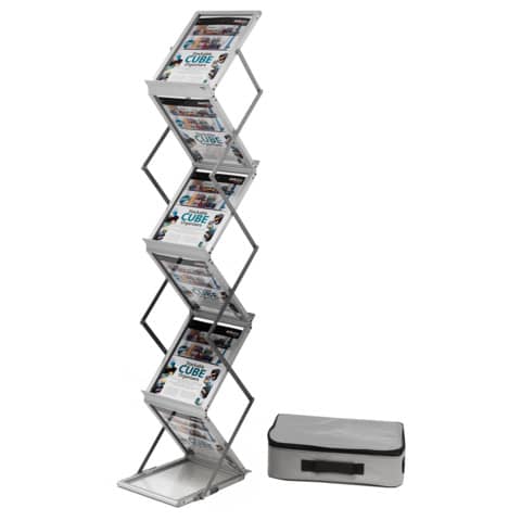 Deflecto® A4 aluminium floor display with 6 slanted compartments