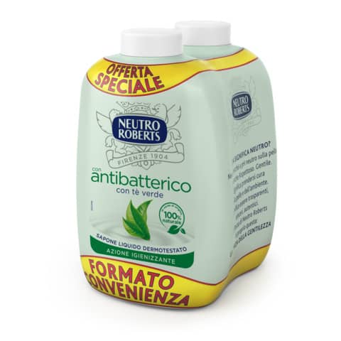 Ricarica sapone Neutro Roberts Antibatterico con tè verde - 200 ml