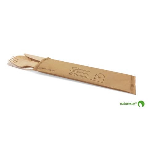 Set posate in legno monouso Scatolificio del Garda forchetta-coltello-cucchiaio