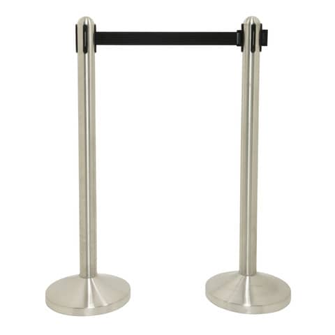 Securit® steel bollard - retractable tape 2.1 m black -