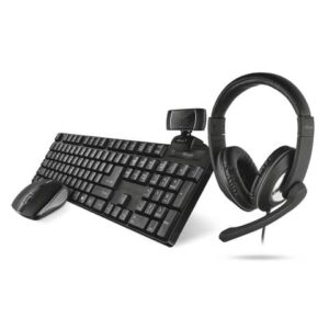 Set 4-in-1 Home Office Trust QOBY black wireless keyboard + wireless mouse +