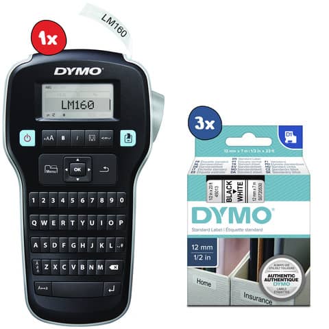 Etichettatrice portatile Dymo Label Manager 160 + 3 nastri D1 12 mm x 7 m