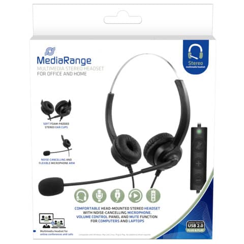 Media Range PC Stereo Headset with microphone and wire - USB -