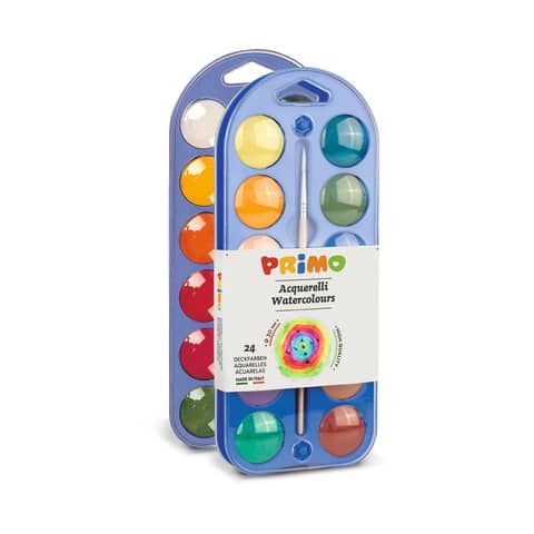 Acquerelli Ø 30 mm Primo - scatola da 24+1 pennello - con coperchio tavolozza