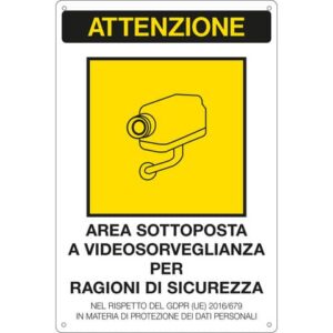 Cartello area video 20x30 cm Immagine gialla Cartelli Segnalatori "Area